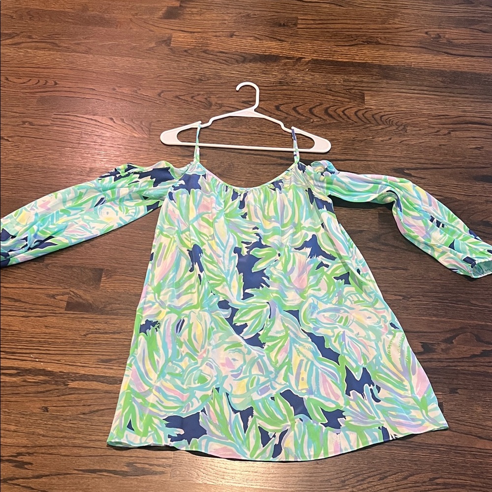 Lilly Pulitzer Pastel Green Blue Pink Tropical Cold-Shoulder Dress